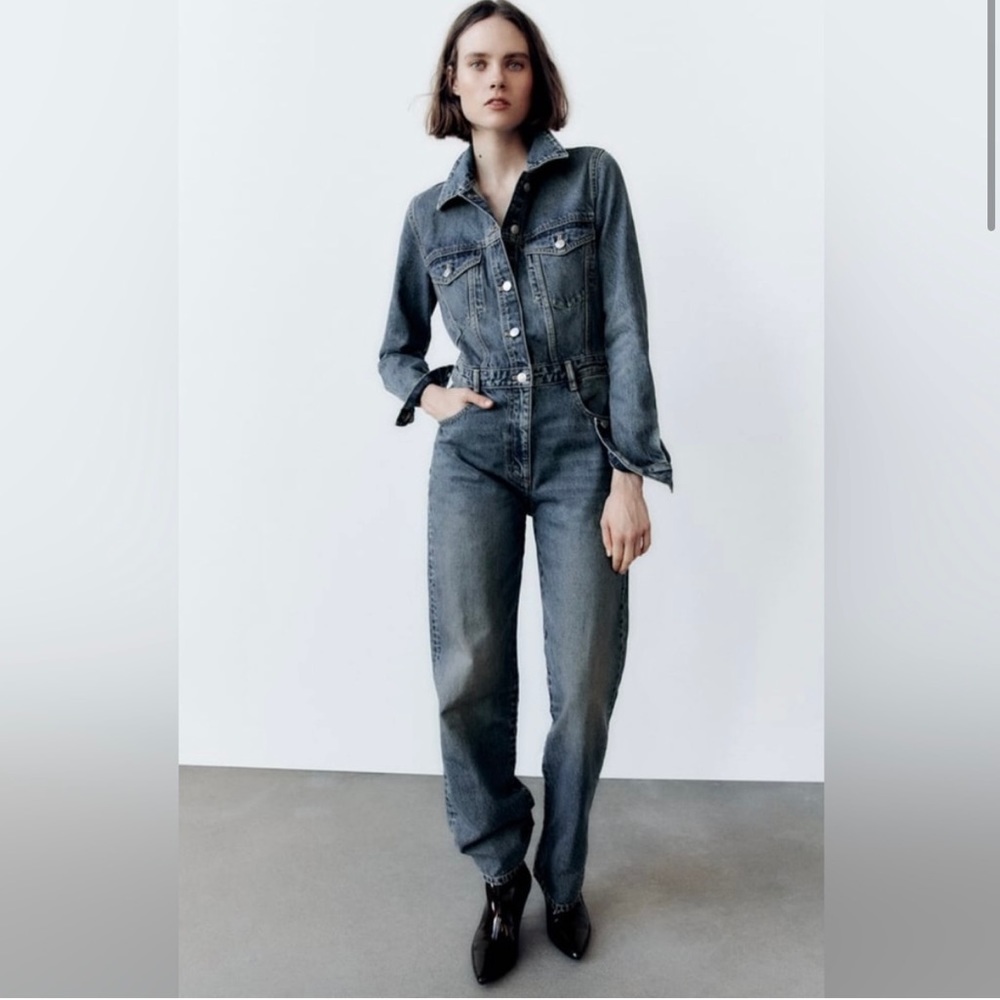 NWT Zara Full Length TRF Denim Jumpsuit